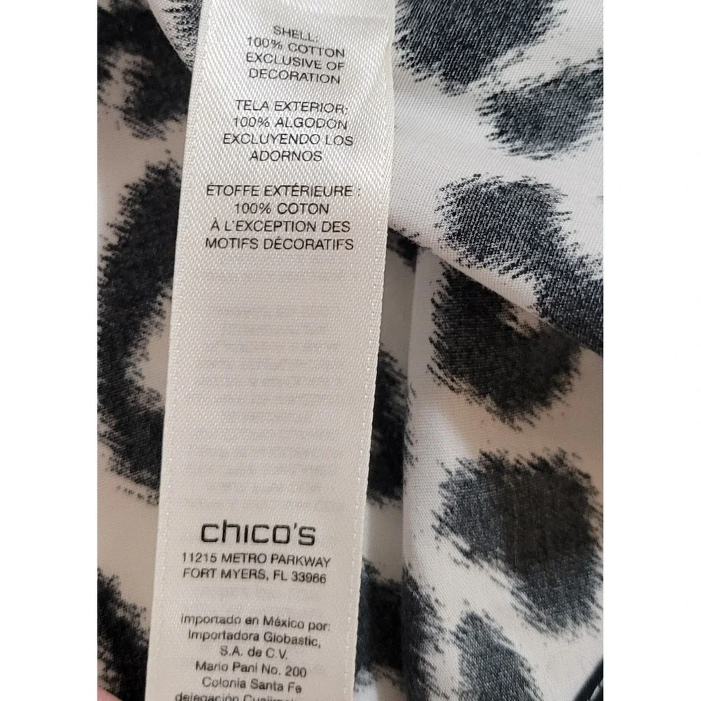CHICOS Women's No Iron Cotton Blouse Shirt Size 3 Long Sleeve Animal Print 0966 - Picture 6 of 6
